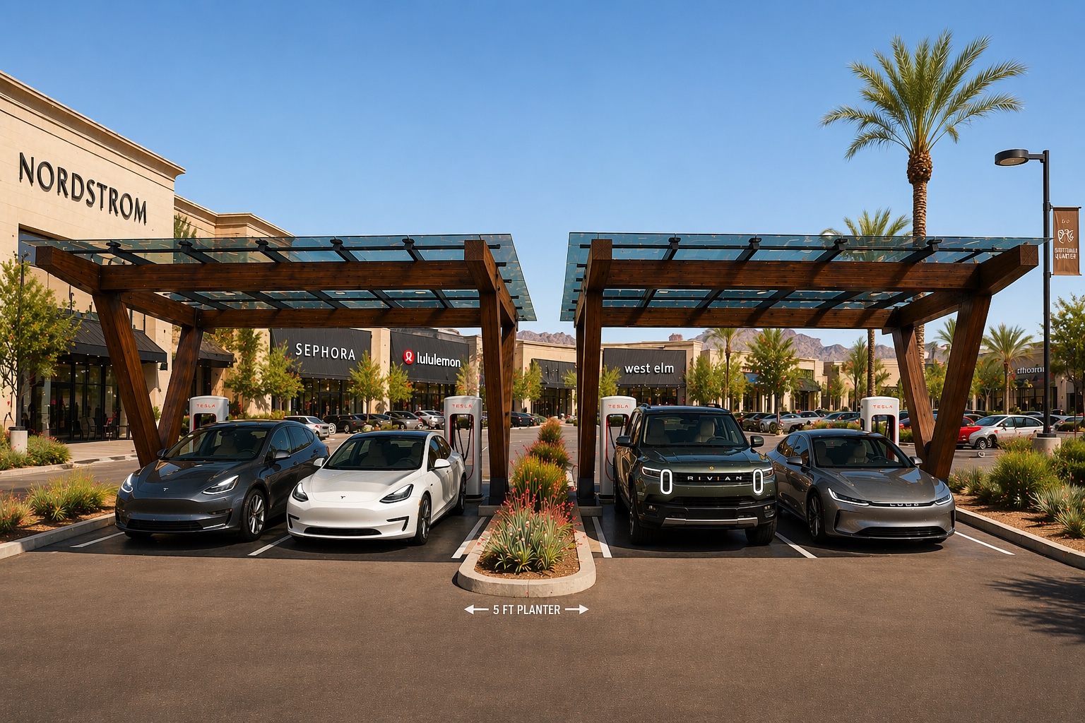 EVTimberShield TS-24 dual canopy at Arizona retail with planter divider