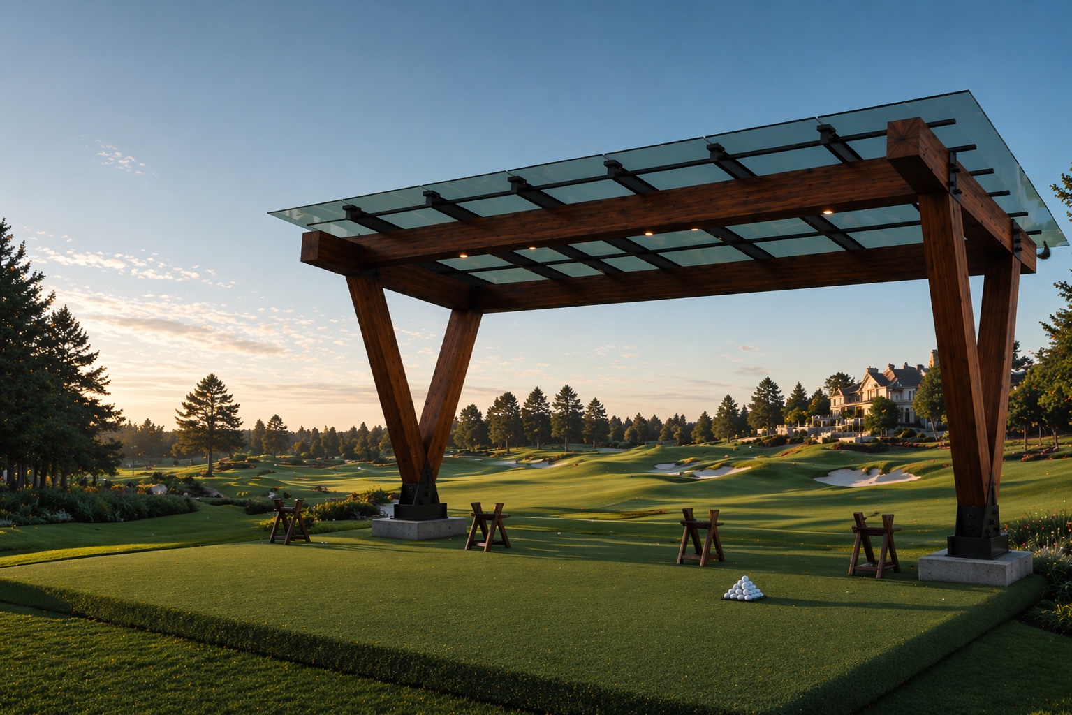 TS-12 TimberShield golf cover on driving range at dusk